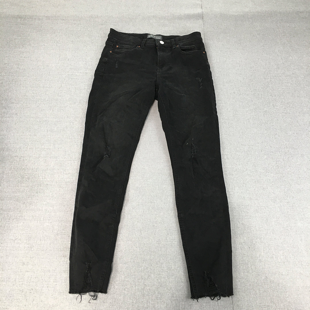 Primark Womens Skinny Jeans Size 12 Black Raw Hem Stretch Pockets