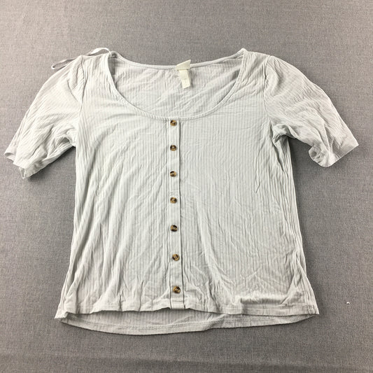 H&M Womens Top Size L White Short Sleeve Button-Up Shirt