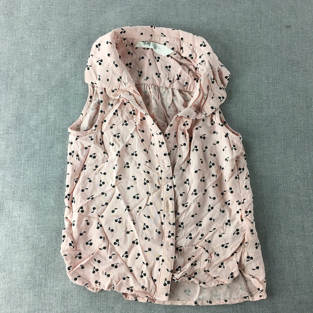 H&M Kids Girls Top Size 7 Years Pink Cherry Dot Pattern Sleeveless Button-Up