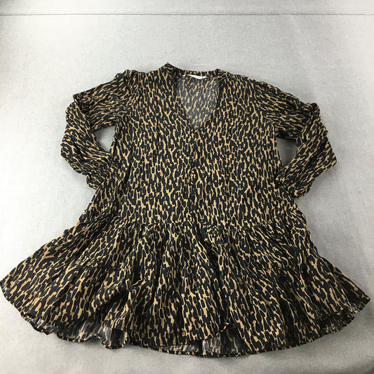 Zara Womens Mini Dress Size XS Black Brown Dot A-Line Long Sleeve