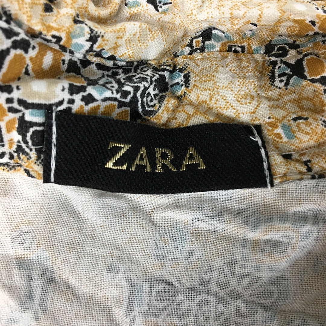 Zara Womens Shirt Size M Yellow Blue Floral Button-Up Long Sleeve Shirt