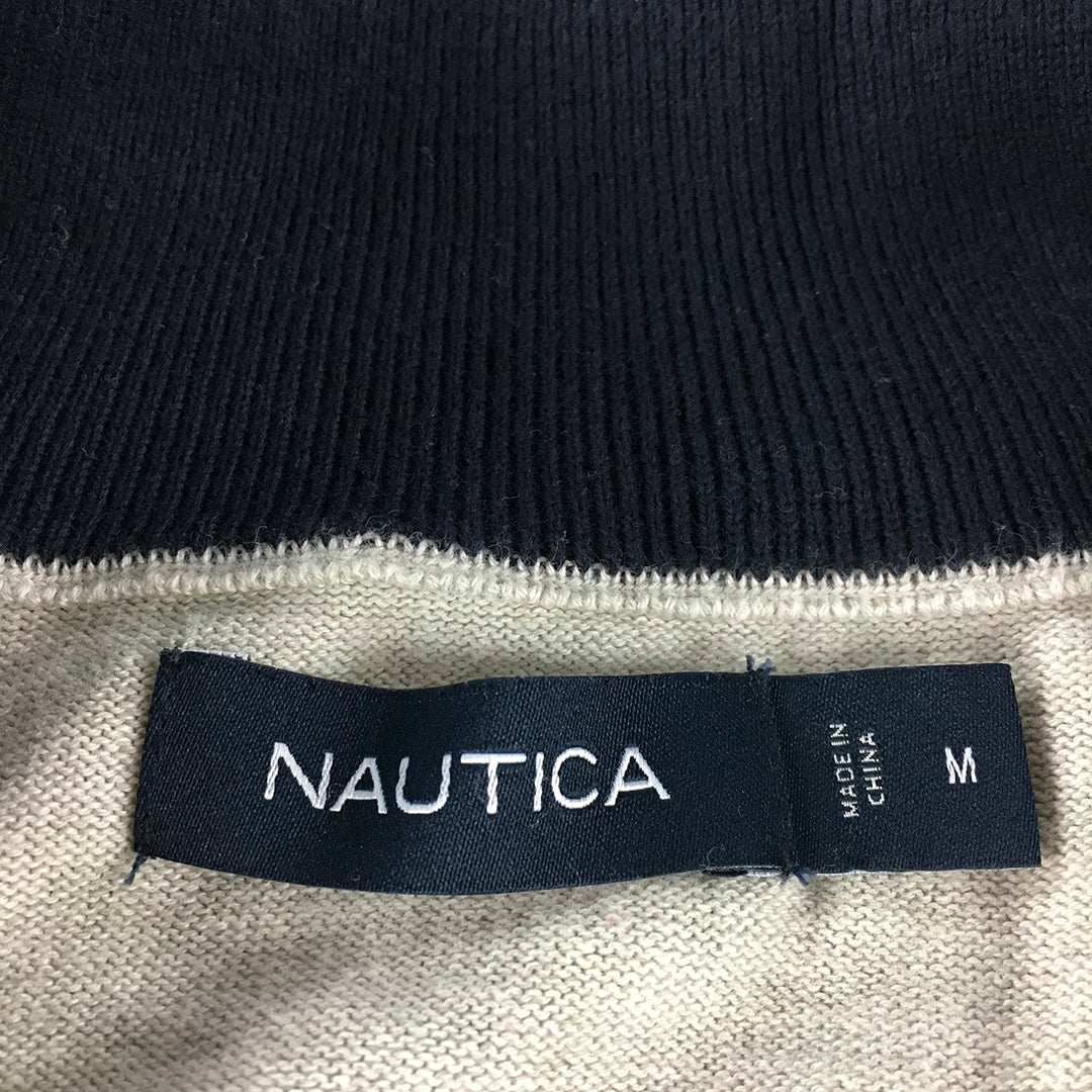 Nautica Mens Knit Sweater Size M Grey Logo 1/4 Zip Mock Neck Jumper