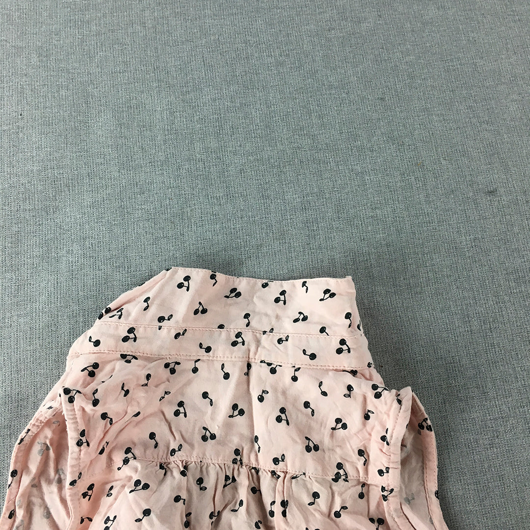 H&M Kids Girls Top Size 7 Years Pink Cherry Dot Pattern Sleeveless Button-Up