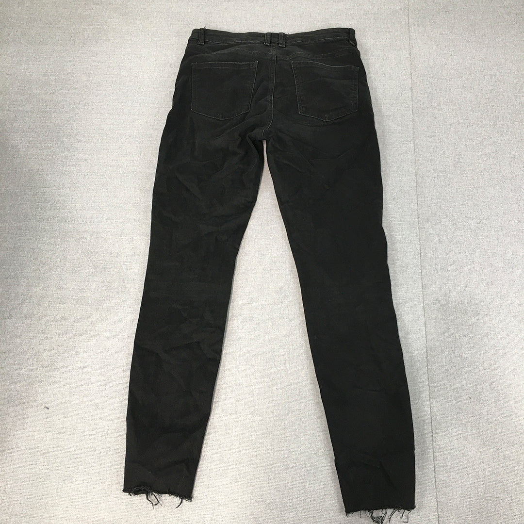 Primark Womens Skinny Jeans Size 12 Black Raw Hem Stretch Pockets