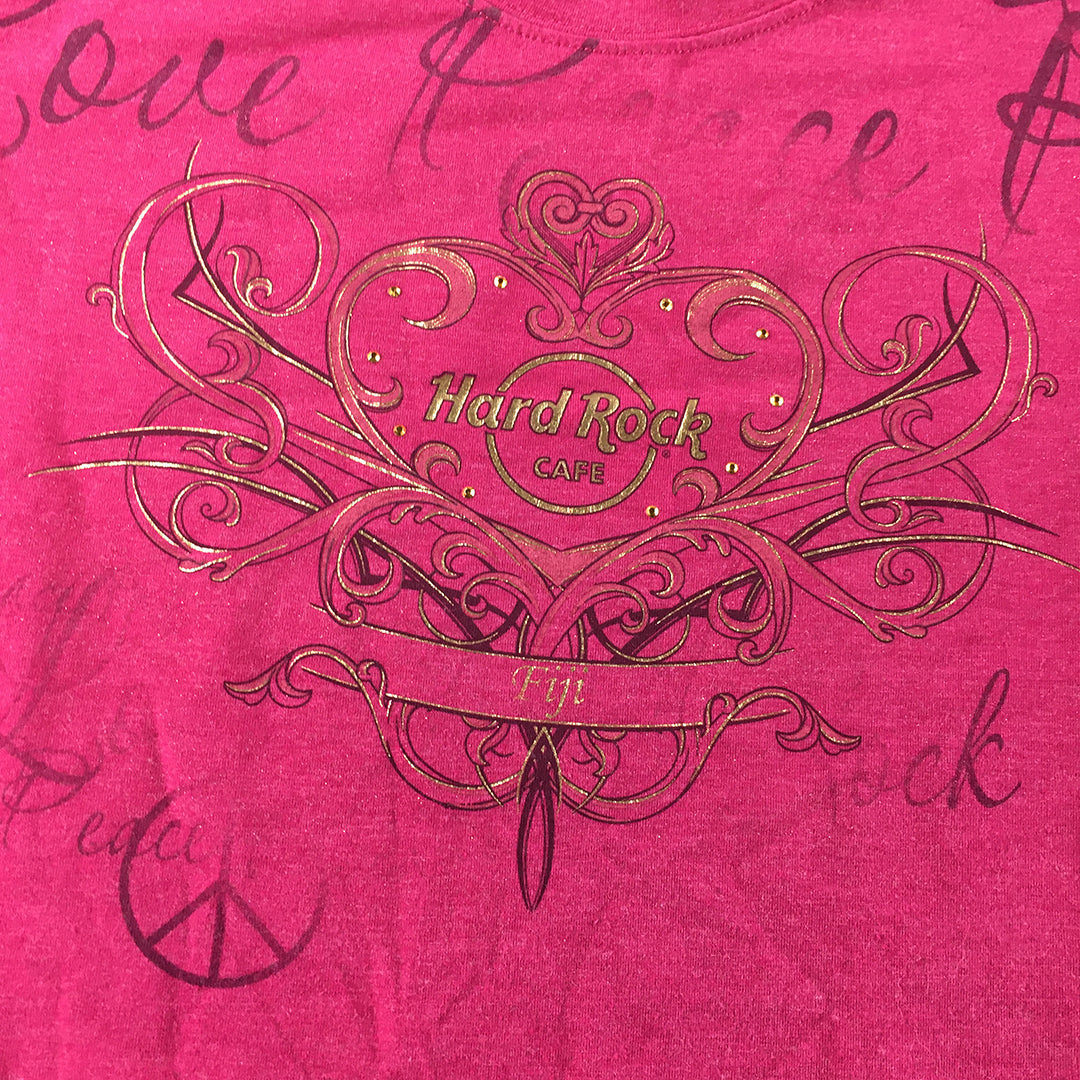 Vintage Hard Rock Cafe Womens T-Shirt Size M Pink Heart Peace Y2K