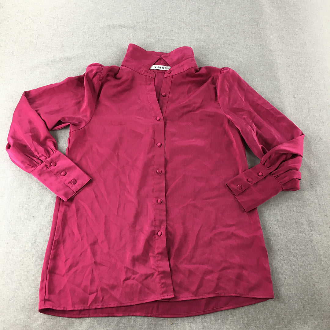 YH & Co Womens Shirt Size 8 (Small) Pink Long Sleeve Button-Up Collared