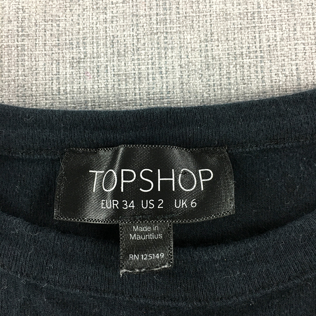 Topshop Womens Knit T-Shirt Size 6 Navy Blue Short Sleeve Cropped Top