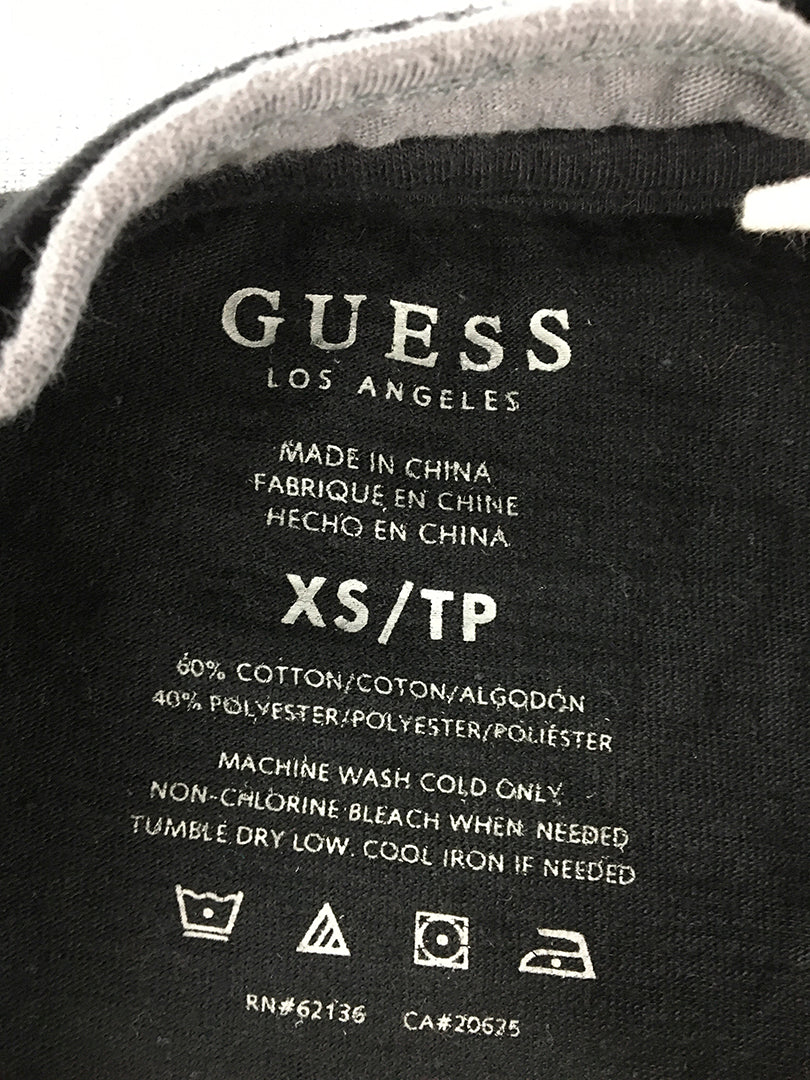 Guess Mens Henley Shirt Size XS Black Logo Long Sleeve Pullover Button Collar