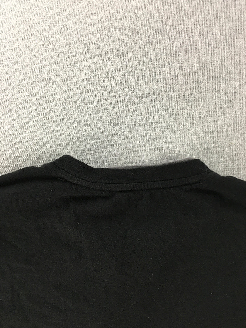 Guess Mens Henley Shirt Size XS Black Logo Long Sleeve Pullover Button Collar