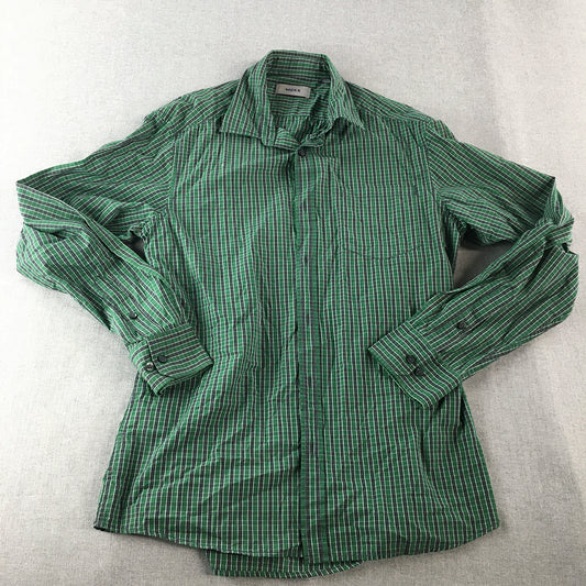 Mexx Mens Shirt Size L Green Button-Up Checkered Long Sleeve Collared Pocket