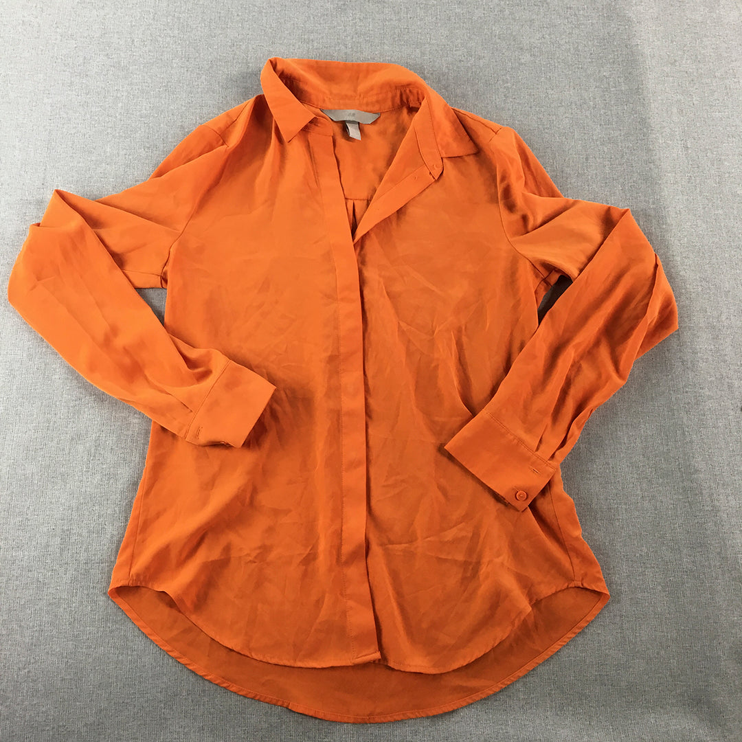 H&M Womens Shirt Size 6 Orange Long Sleeve Button-Up Top