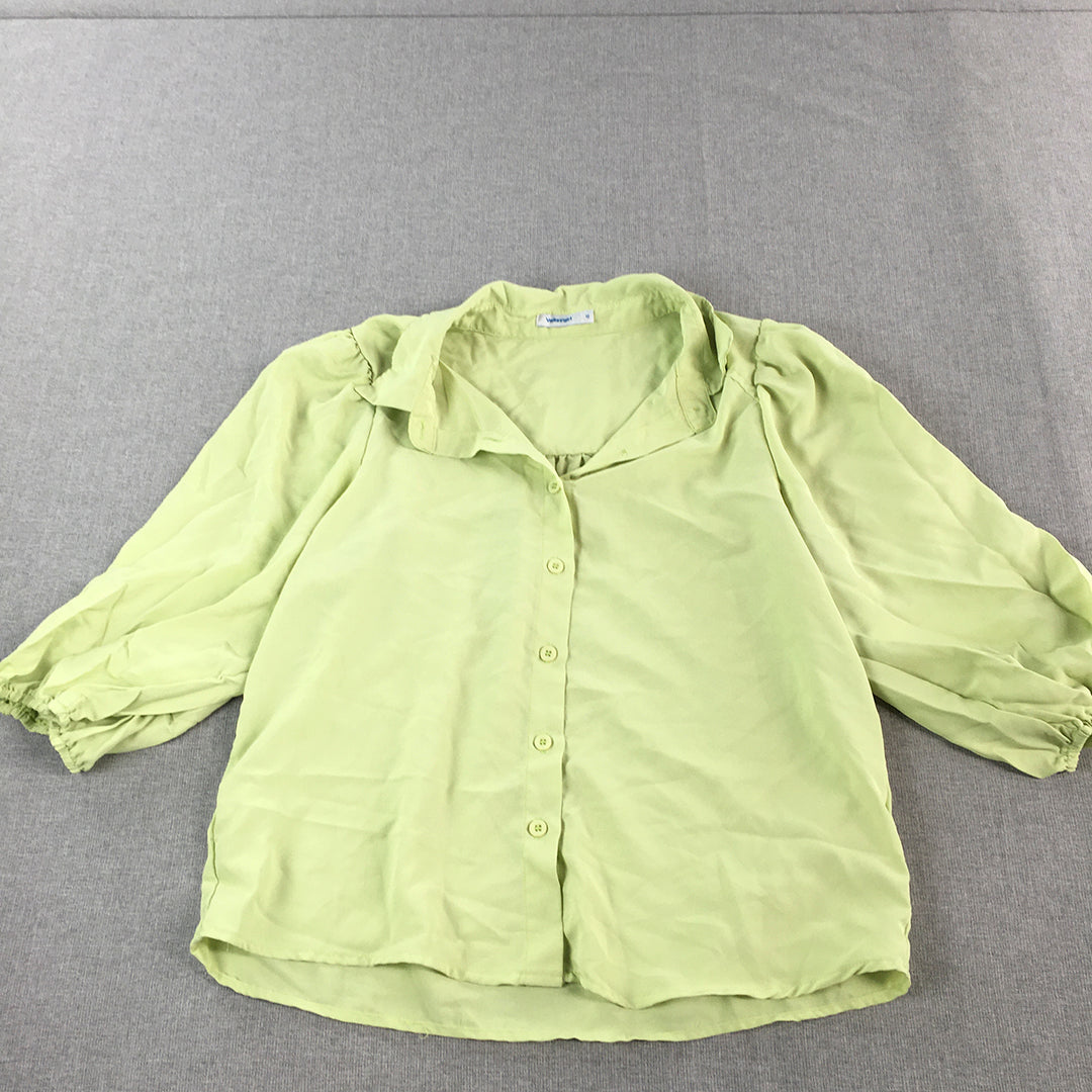 Valleygirl Womens Top Size 12 Green 3/4 Length Sleeves Button-Up Shirt