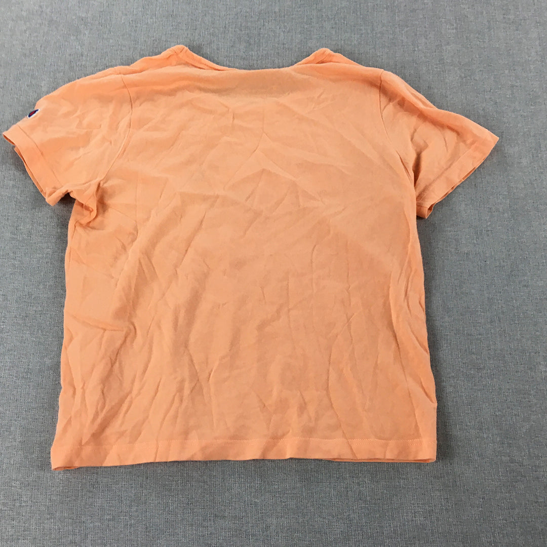 Champion Kids Girls T-Shirt Size 10 Orange Logo Short Sleeve Top