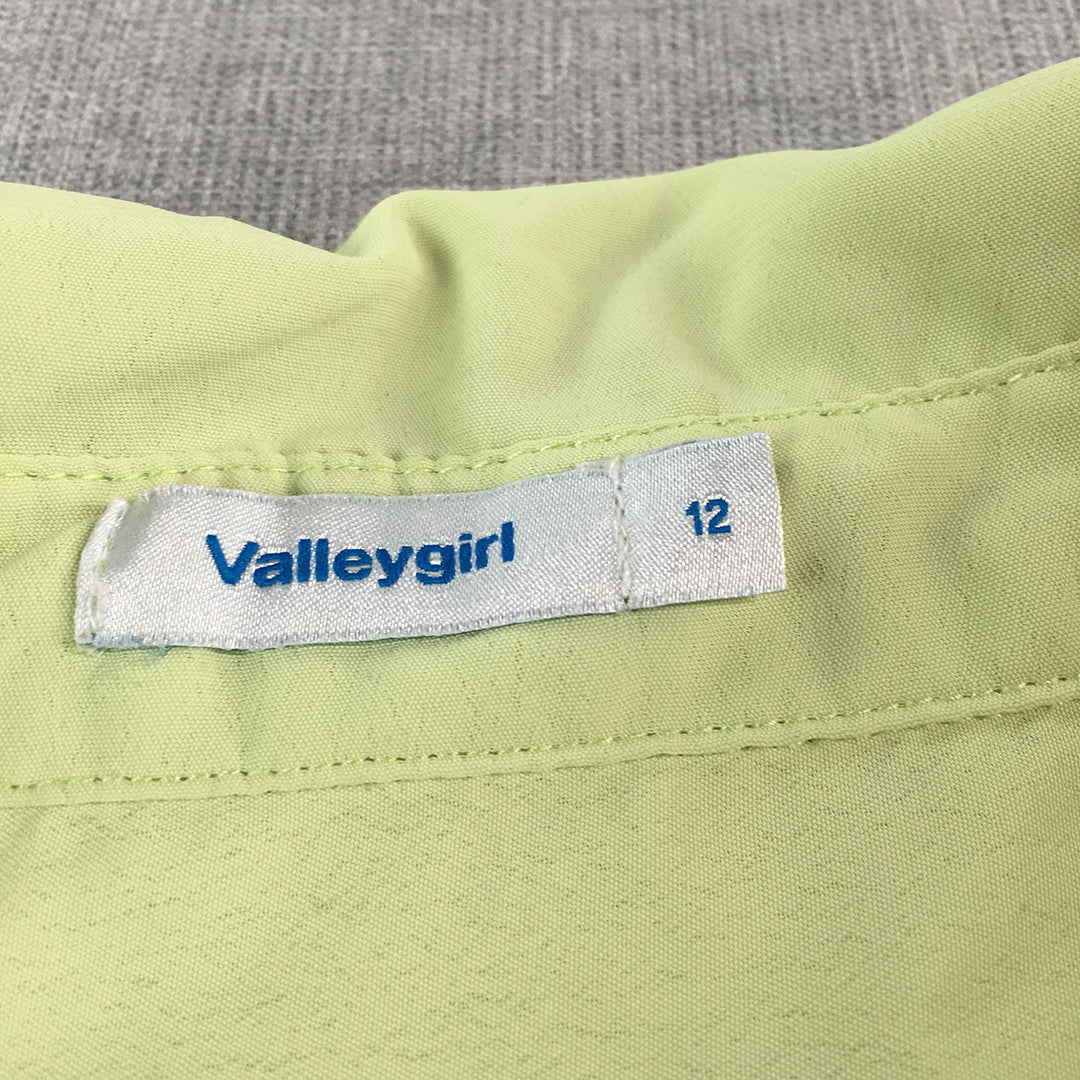 Valleygirl Womens Top Size 12 Green 3/4 Length Sleeves Button-Up Shirt