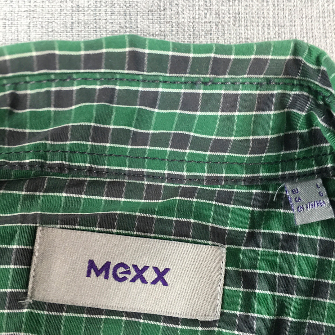 Mexx Mens Shirt Size L Green Button-Up Checkered Long Sleeve Collared Pocket