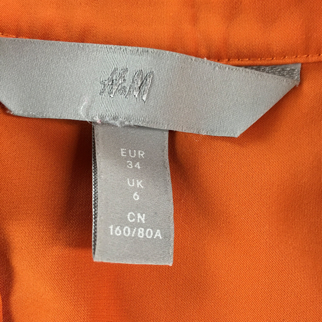 H&M Womens Shirt Size 6 Orange Long Sleeve Button-Up Top