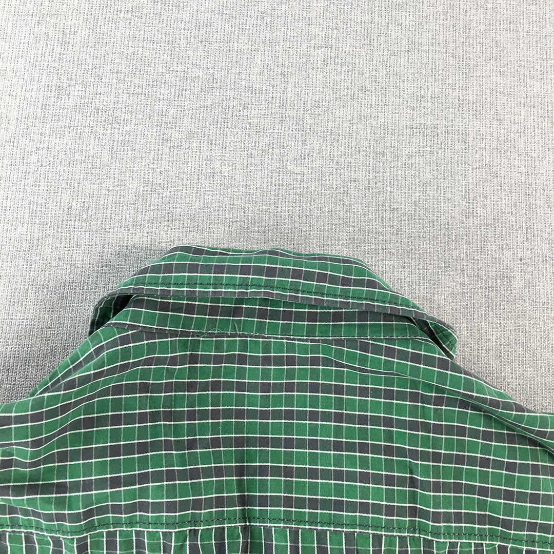 Mexx Mens Shirt Size L Green Button-Up Checkered Long Sleeve Collared Pocket