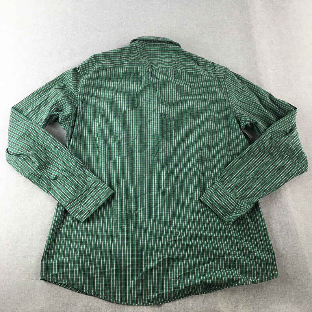 Mexx Mens Shirt Size L Green Button-Up Checkered Long Sleeve Collared Pocket