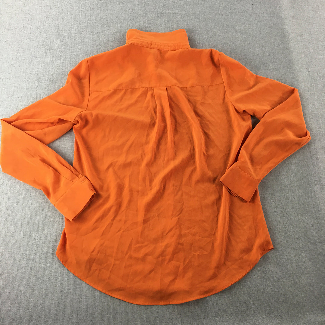 H&M Womens Shirt Size 6 Orange Long Sleeve Button-Up Top