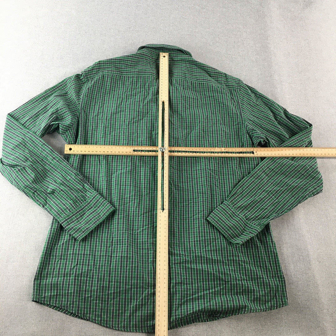 Mexx Mens Shirt Size L Green Button-Up Checkered Long Sleeve Collared Pocket