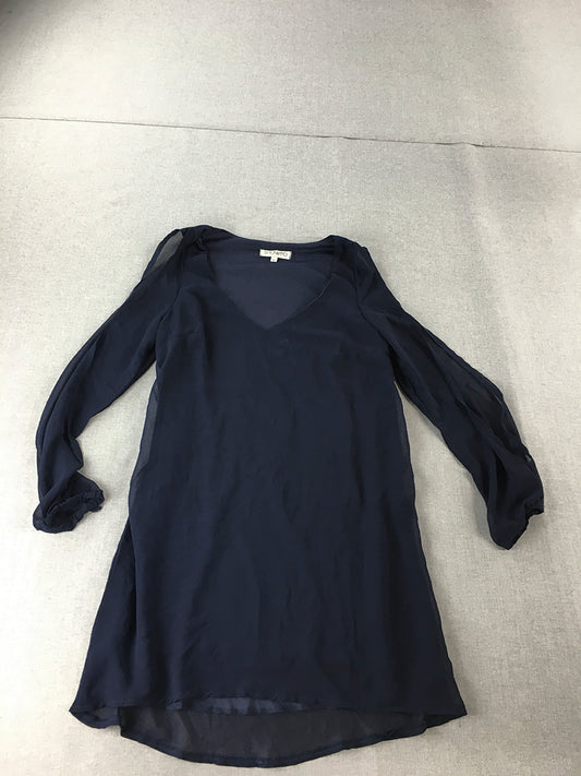 Showpo Womens Mini Dress Size 10 Navy Blue V-Neck Long Sleeve A-Line