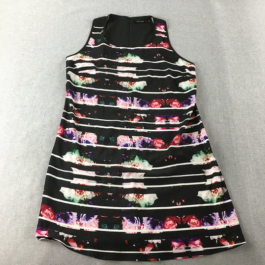 Portmans Womens Mini Dress Size 12 Black Floral A-Line Sleeveless