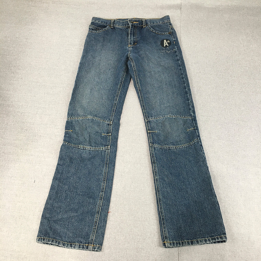 Vintage Mac & Molly Womens Jeans Size 14 Blue Straight Leg Knee Patches Denim