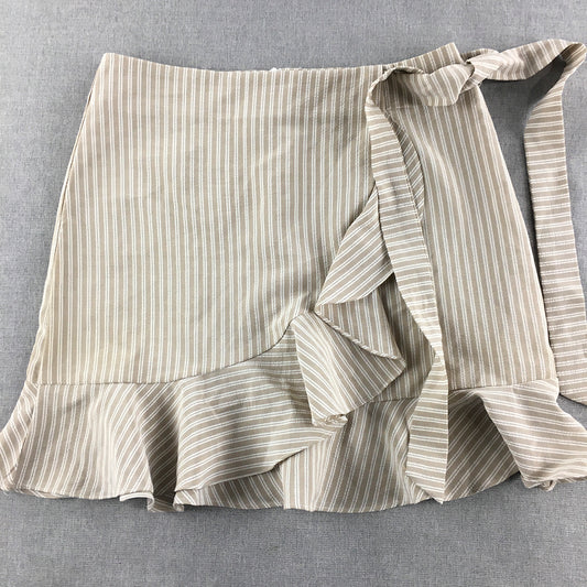 Ava Womens Mini Skirt Size 8 Brown Striped Frilled