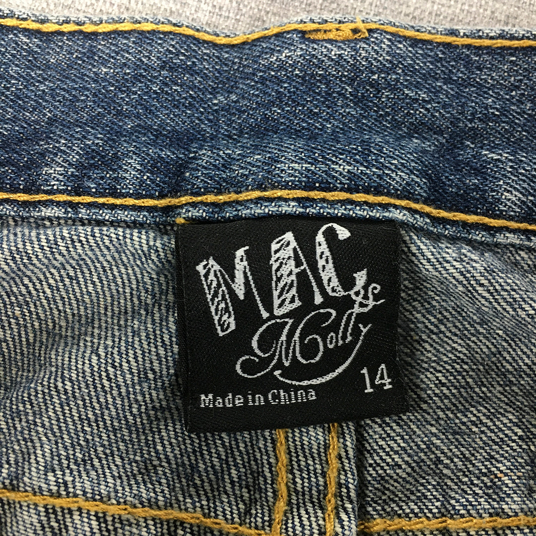 Vintage Mac & Molly Womens Jeans Size 14 Blue Straight Leg Knee Patches Denim