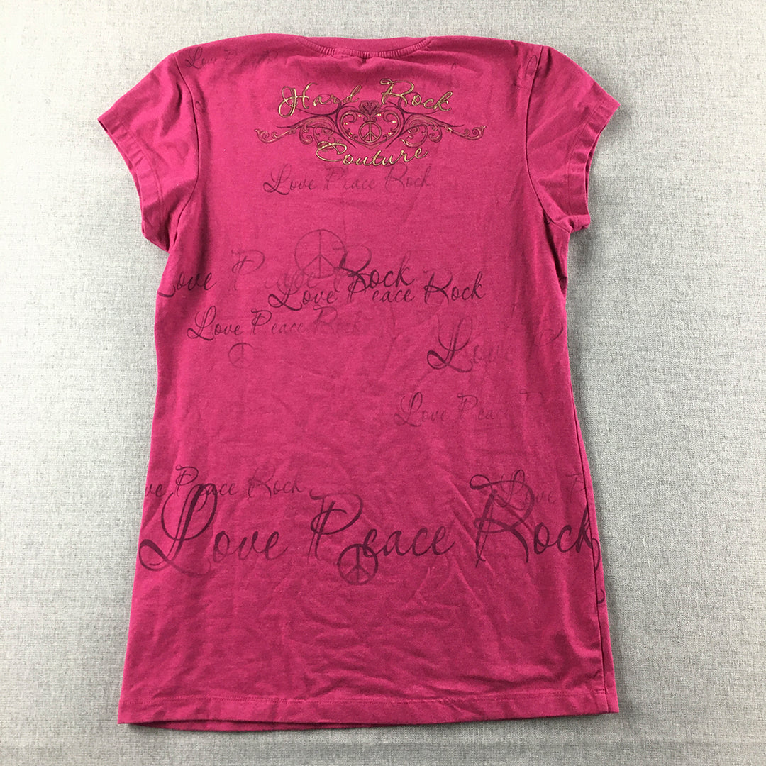 Vintage Hard Rock Cafe Womens T-Shirt Size M Pink Heart Peace Y2K