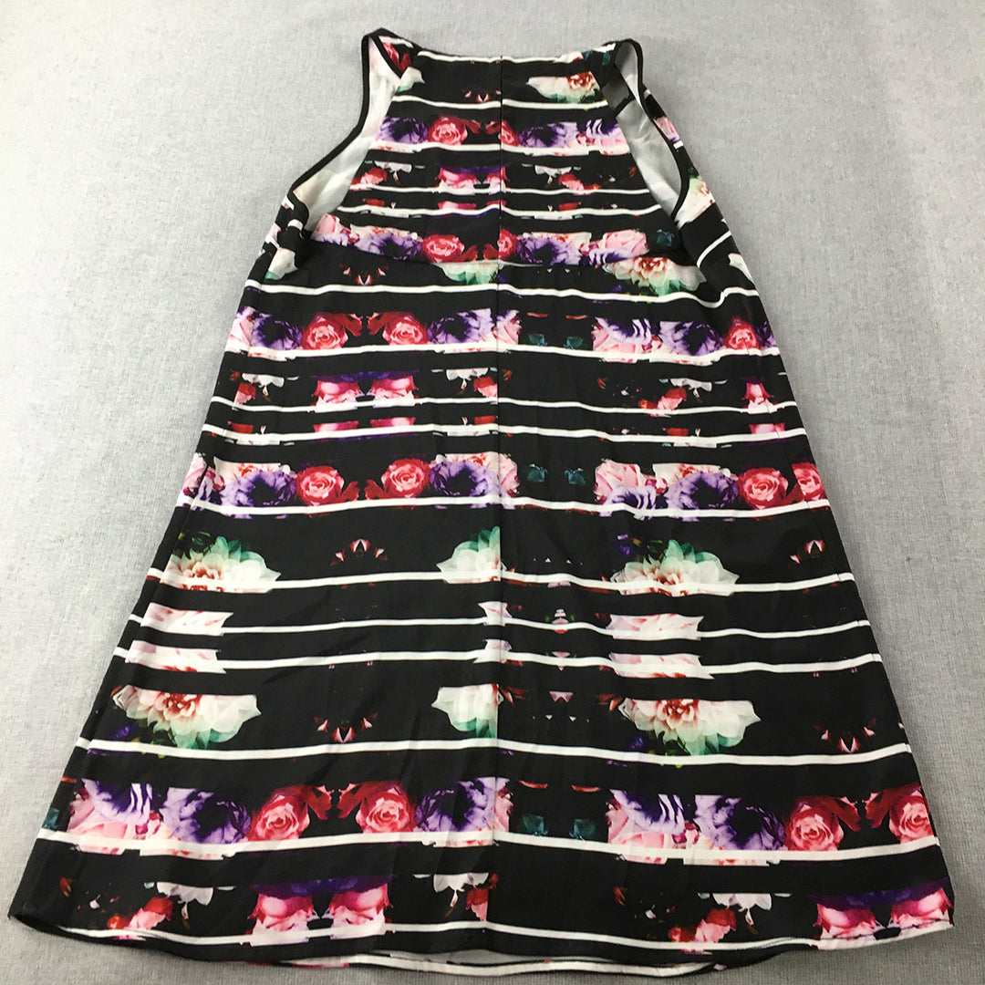 Portmans Womens Mini Dress Size 12 Black Floral A-Line Sleeveless