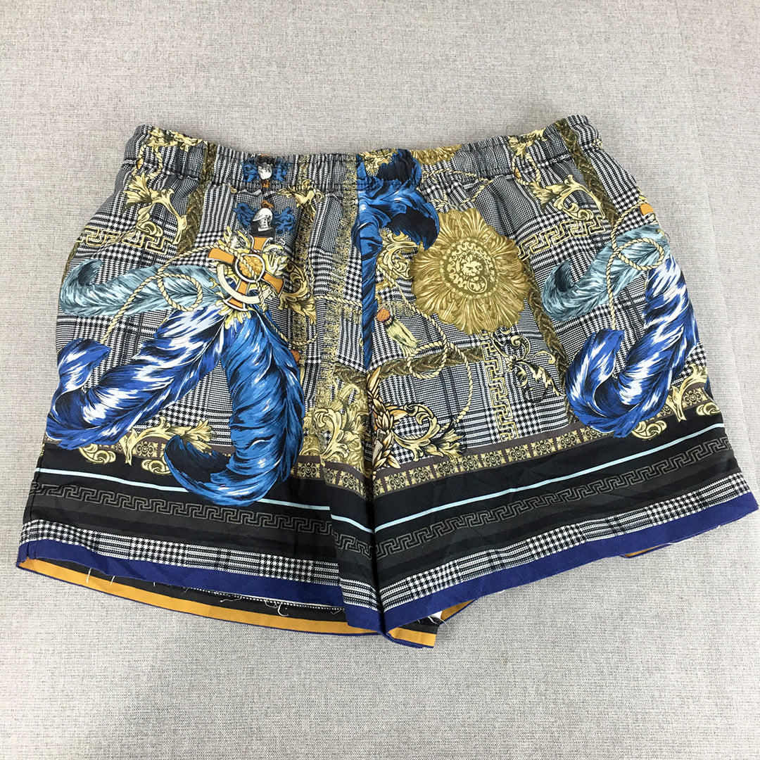 River Island Mens Shorts Size M Gold Blue Baroque Loud Hawaiian Full-Print