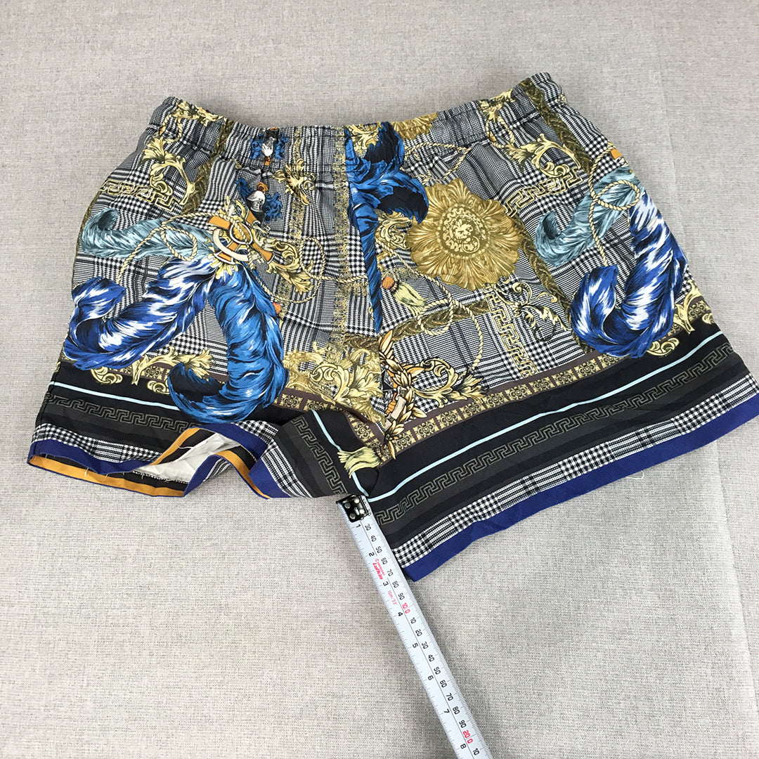 River Island Mens Shorts Size M Gold Blue Baroque Loud Hawaiian Full-Print