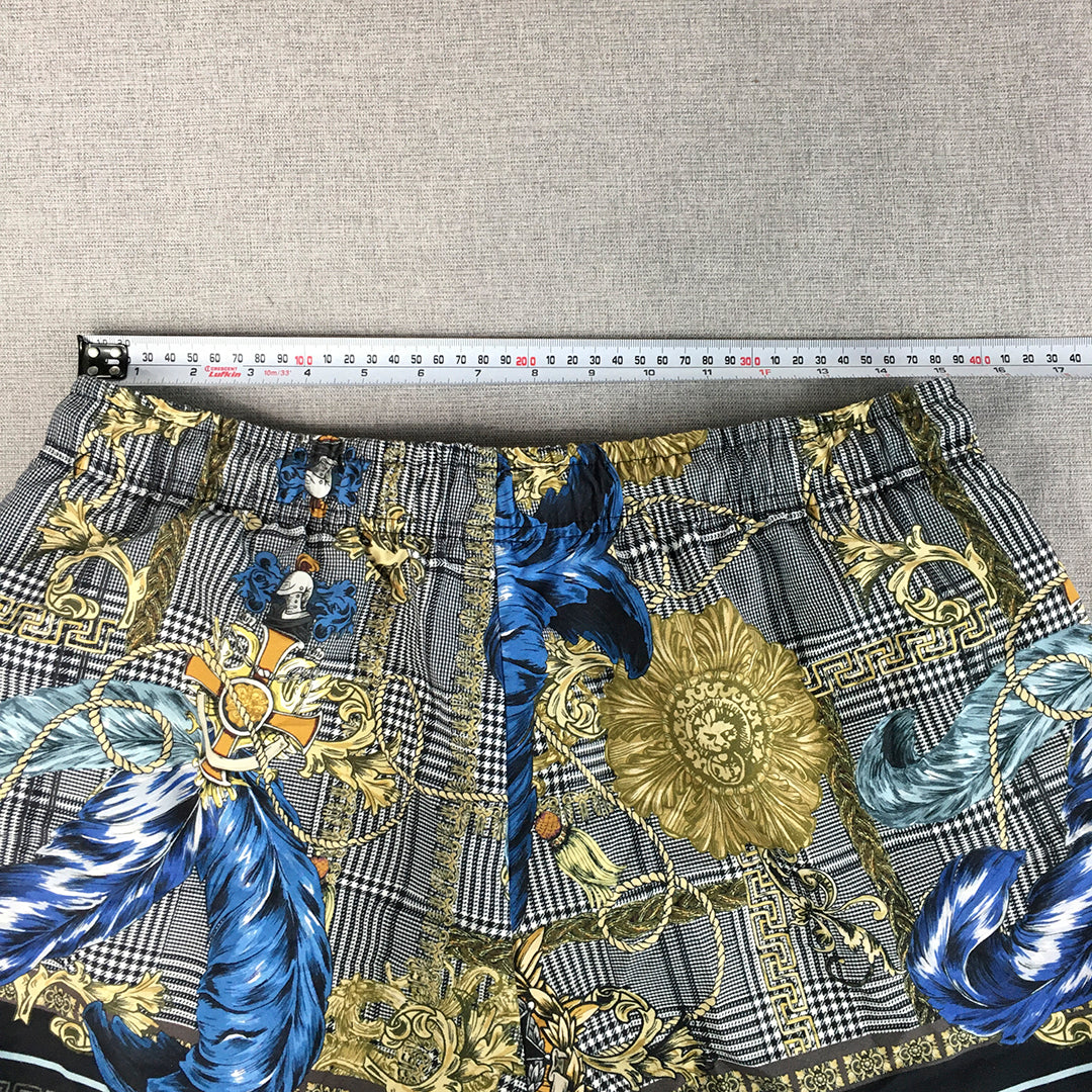 River Island Mens Shorts Size M Gold Blue Baroque Loud Hawaiian Full-Print