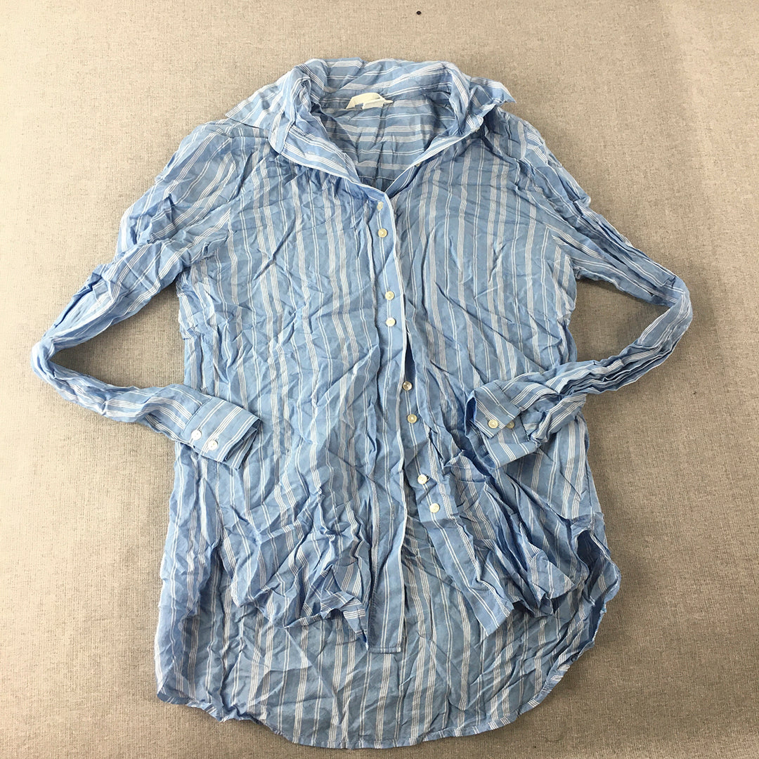 H&M Womens Shirt Size 4 Blue Long Sleeve Button-Up Collared Top