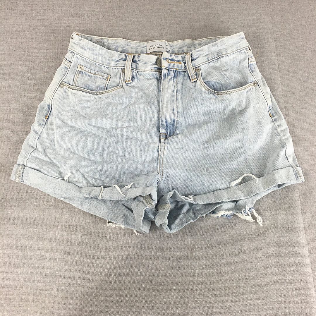 Ghanda Womens Denim Shorts Size 12 Blue Light Wash Pockets Bermuda