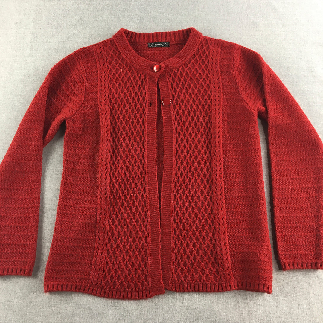 Madame Womens Cardigan Sweater Size L Red Button Collar Knit