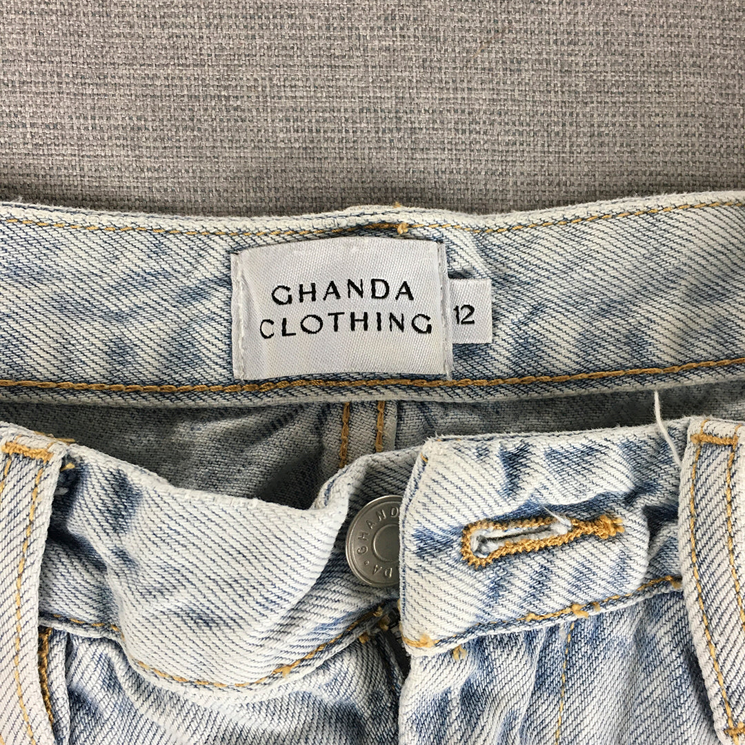 Ghanda Womens Denim Shorts Size 12 Blue Light Wash Pockets Bermuda