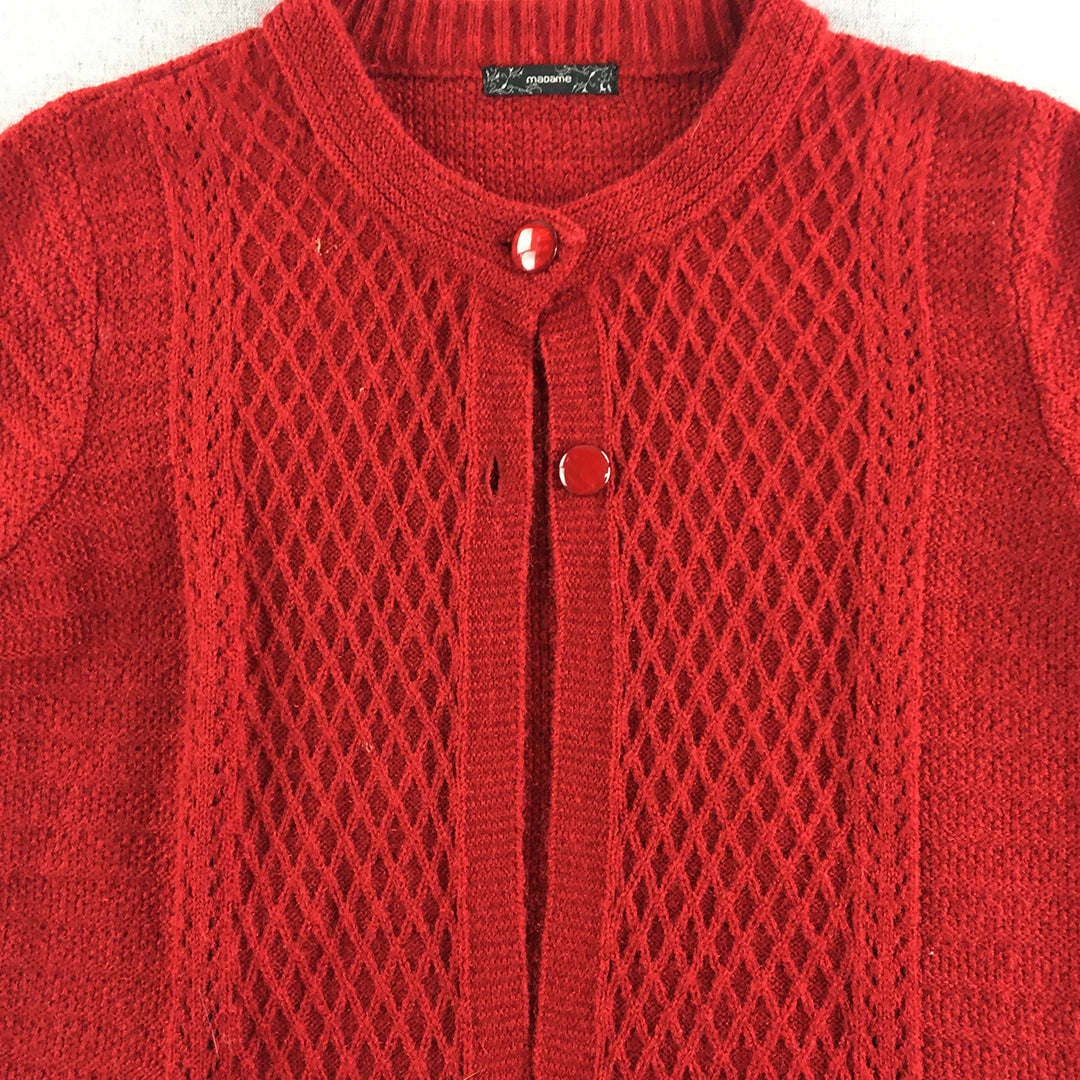 Madame Womens Cardigan Sweater Size L Red Button Collar Knit