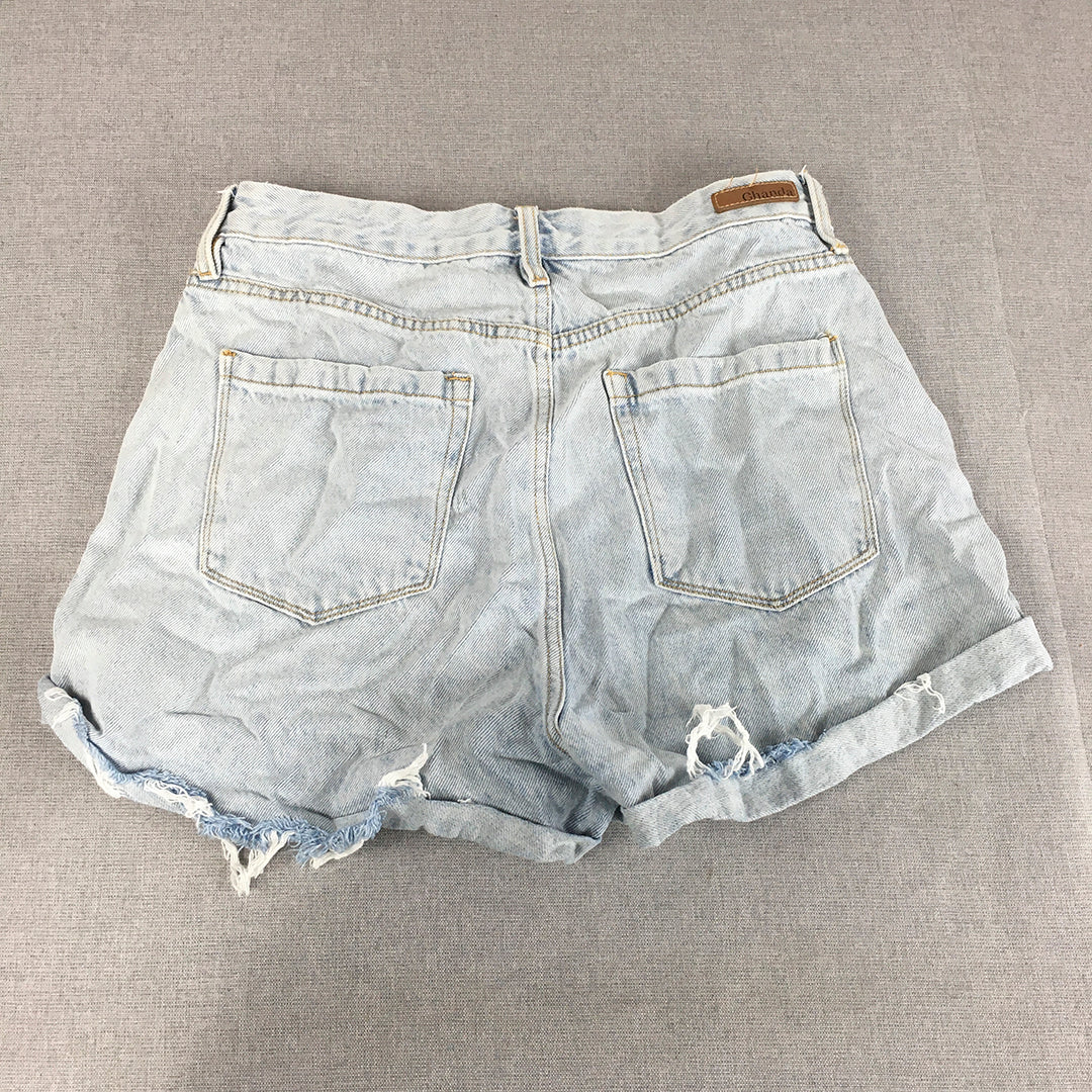 Ghanda Womens Denim Shorts Size 12 Blue Light Wash Pockets Bermuda