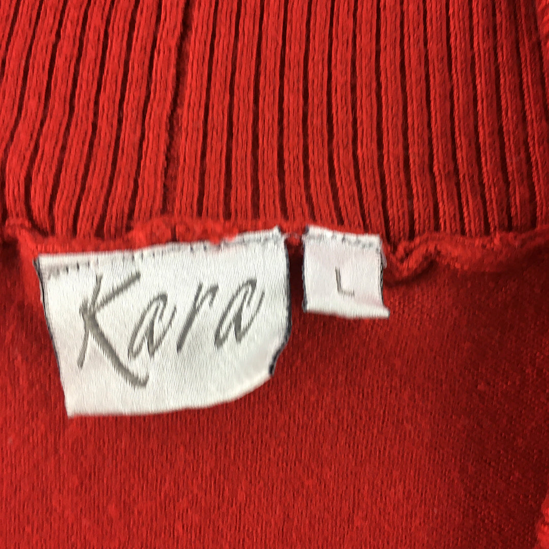 Kara Womens Knit Top Size L Red Shawl Neck Short Sleeve Shirt Button Collar