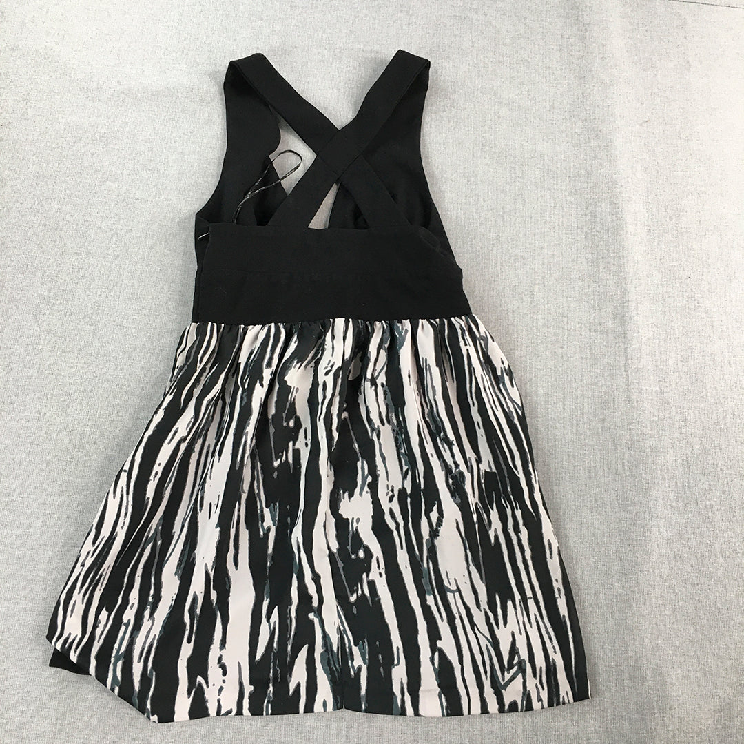 Pink Stitch Womens Mini Dress Size 10 Black White A-Line Sleeveless