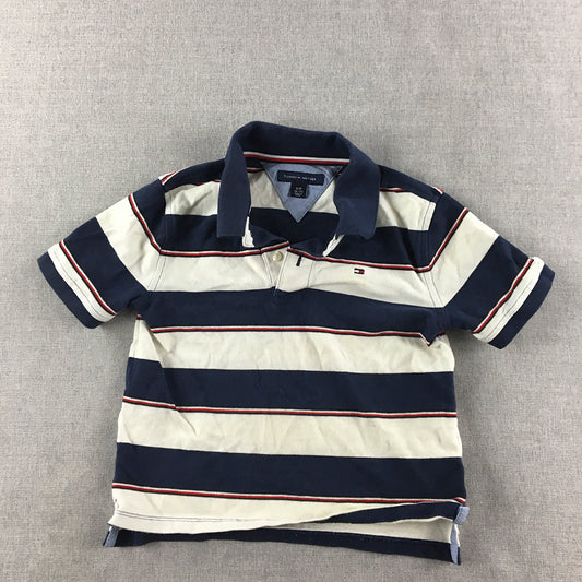 Tommy Hilfiger Kids Boys Polo Shirt Size S (6 - 7 Years) White Striped Rugby