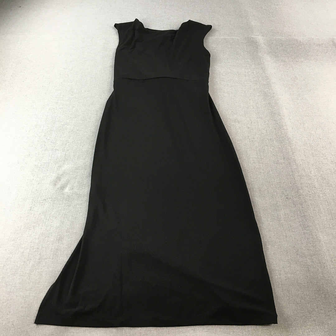 H By Halston Womens Dress Size S Black Stretch Midi Short Sleeve Fit Flare