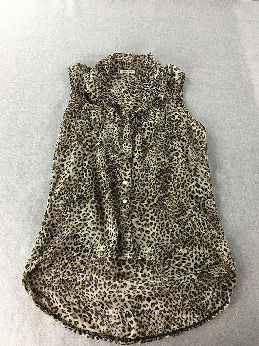 Valleygirl Womens Top Size 10 Brown Cheetah Print Sleeveless Button-Up Shirt