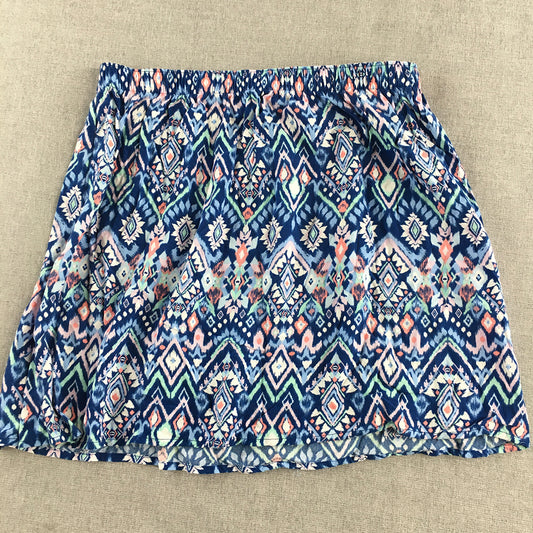 H&M Womens Mini Skirt Size 10 Blue Aztec Striped Elastic Waist