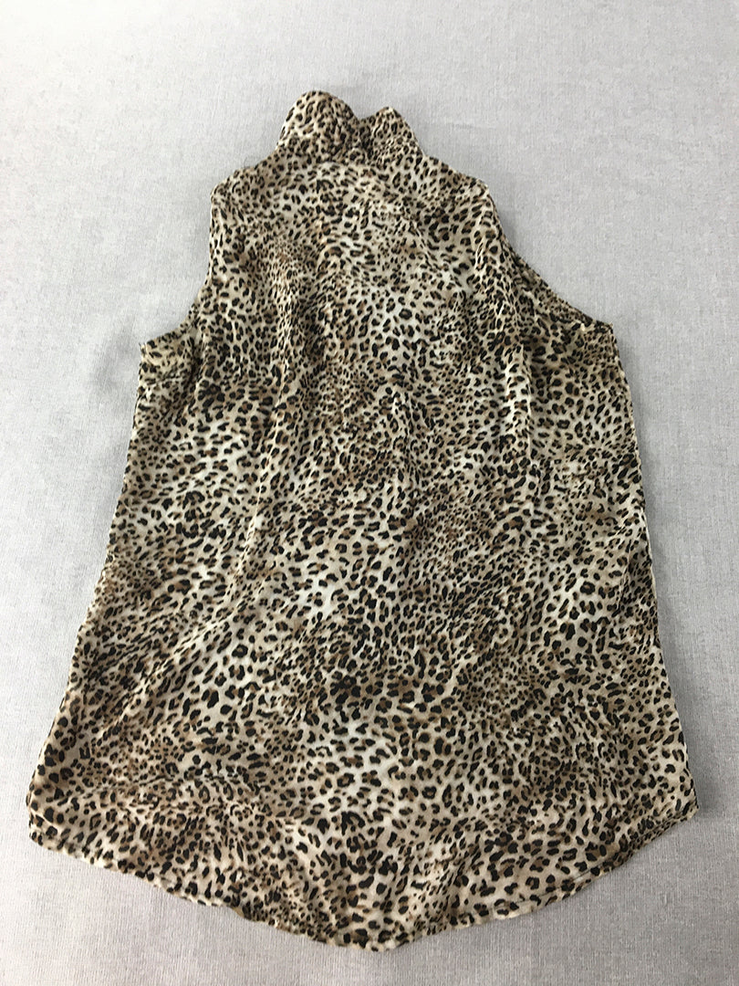 Valleygirl Womens Top Size 10 Brown Cheetah Print Sleeveless Button-Up Shirt