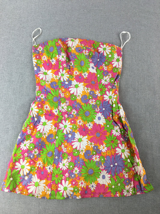 Peppermayo Womens Mini Dress Size 6 AUS Pink Green Purple Floral Strapless