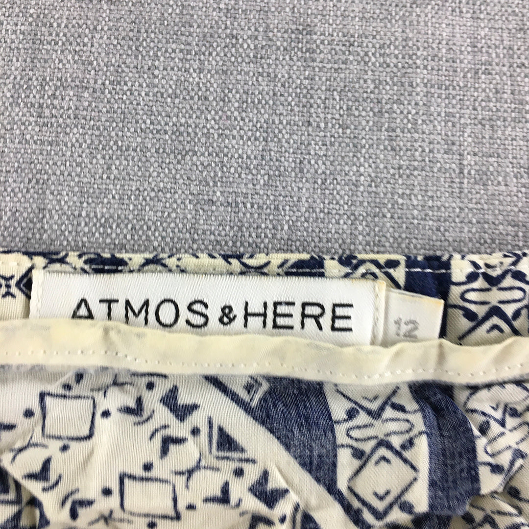 Atmos & Here Womens Shirt Size 12 White Blue Striped Long Sleeve Button-Up