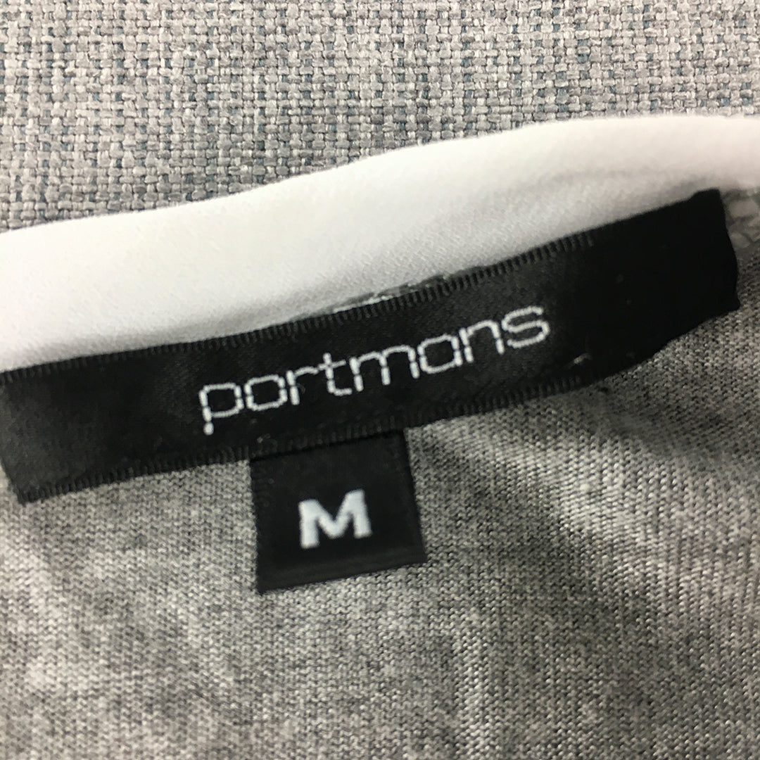 Portmans Womens T-Shirt Size M Grey White Checkered Blouse